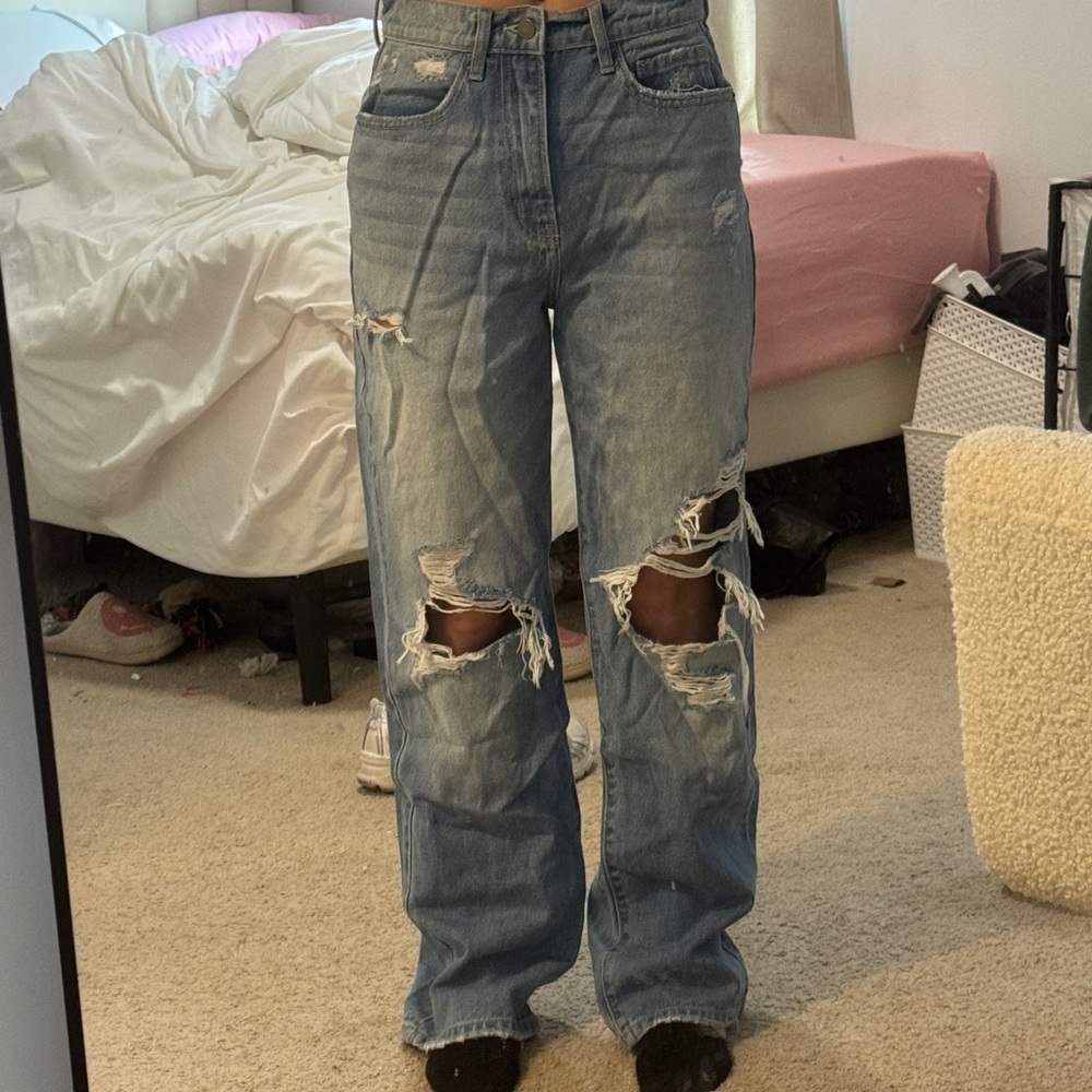 Fashion Nova Light Blue Distressed Boyfriend Jeans